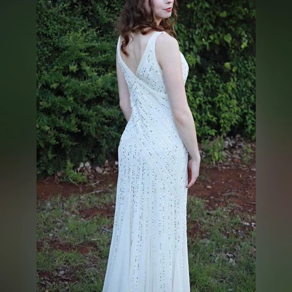 Aidan Mattox White Beaded V-Neck Prom Dress - Picture 8 of 8